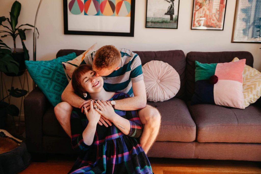 Family, Wedding & Newborn Photographer in Melbourne | Gill Juergens Photography | Engagement - in home photos with Diesel the dog | Gill Juergens Photography