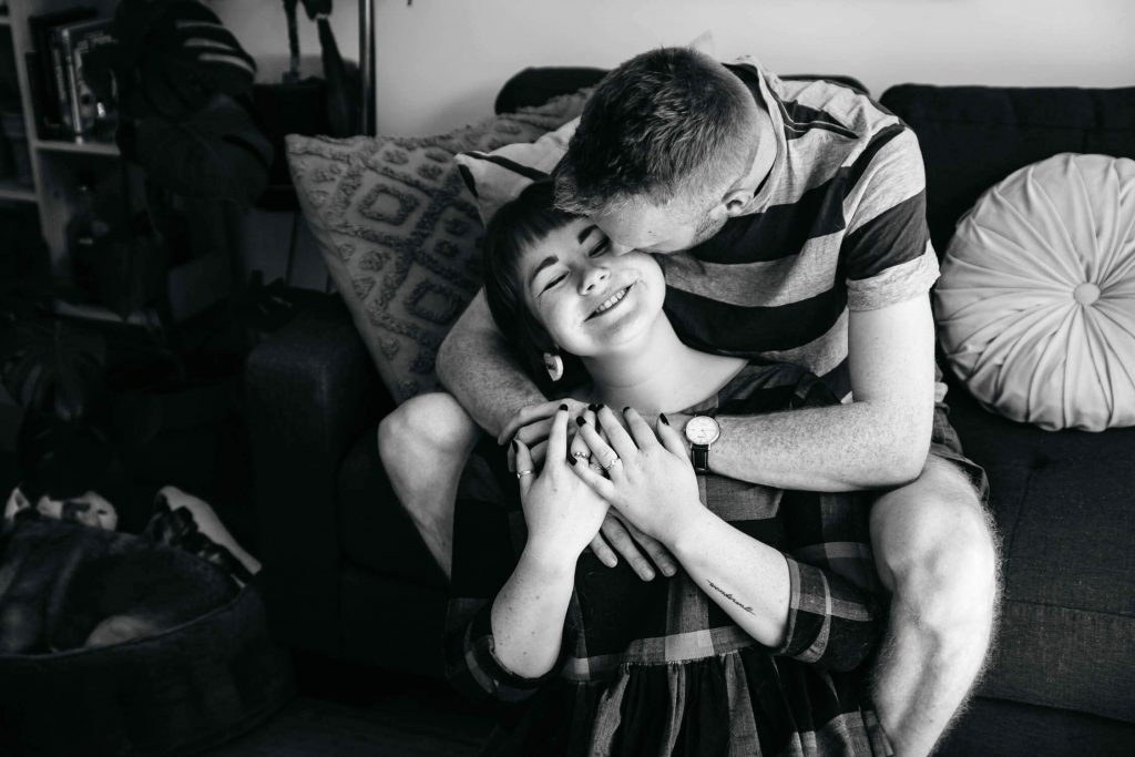 Family, Wedding & Newborn Photographer in Melbourne | Gill Juergens Photography | Engagement - in home photos with Diesel the dog | Gill Juergens Photography
