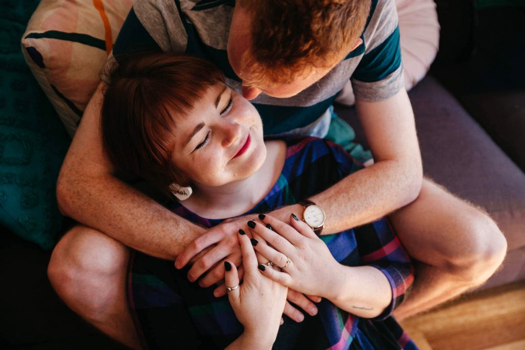 Family, Wedding & Newborn Photographer in Melbourne | Gill Juergens Photography | Engagement - in home photos with Diesel the dog | Gill Juergens Photography