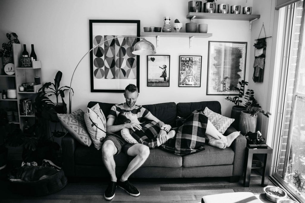 Family, Wedding & Newborn Photographer in Melbourne | Gill Juergens Photography | Engagement - in home photos with Diesel the dog | Gill Juergens Photography