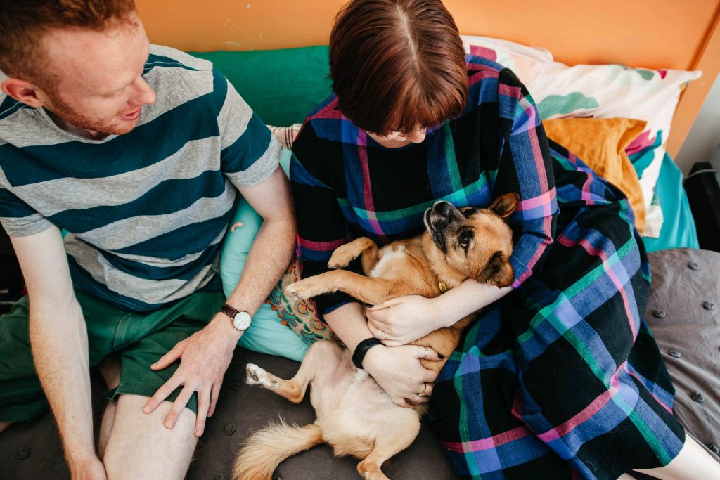 Family, Wedding & Newborn Photographer in Melbourne | Gill Juergens Photography | Engagement - in home photos with Diesel the dog | Gill Juergens Photography