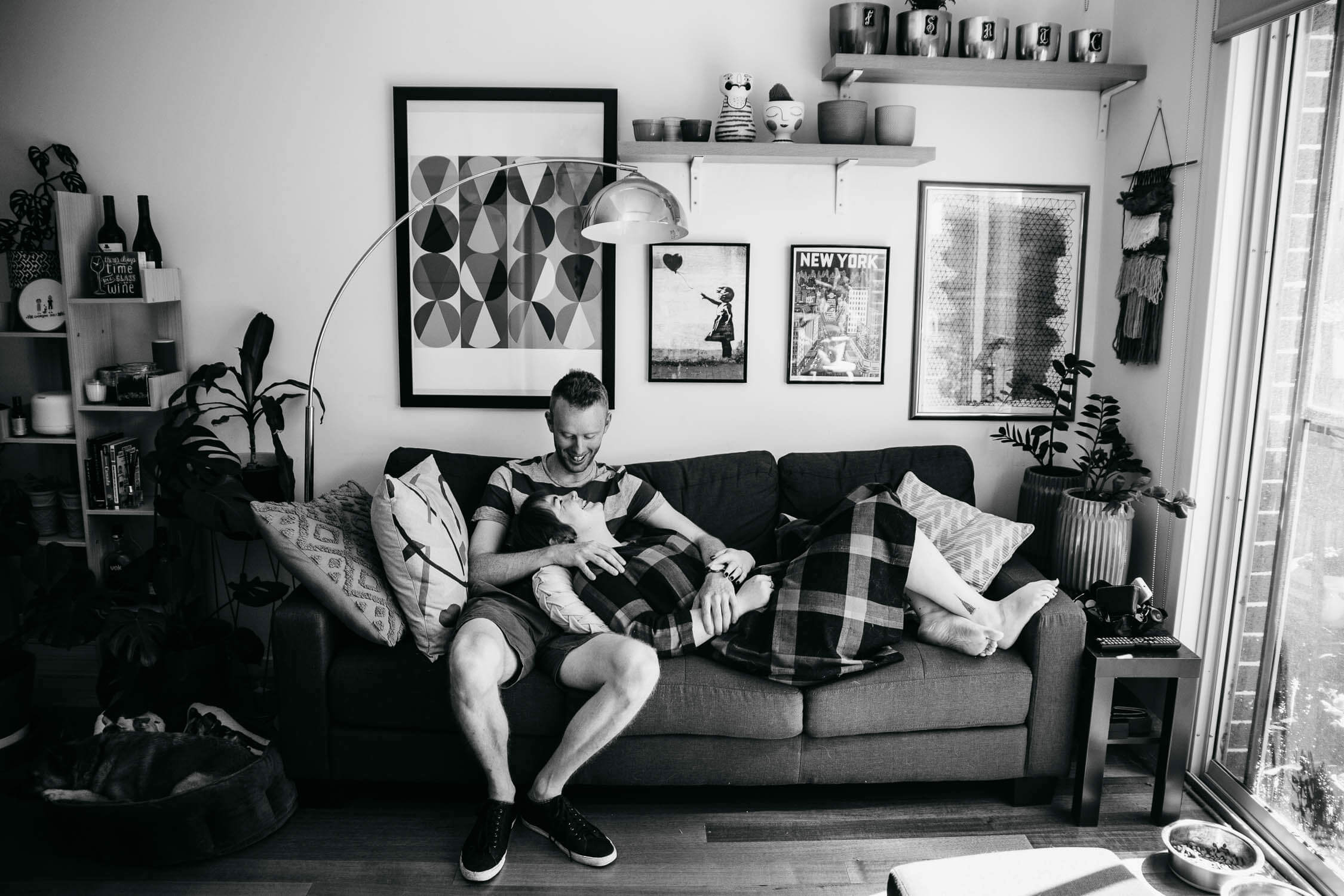Family, Wedding & Newborn Photographer in Melbourne | Gill Juergens Photography | Engagement - in home photos with Diesel the dog | Gill Juergens Photography