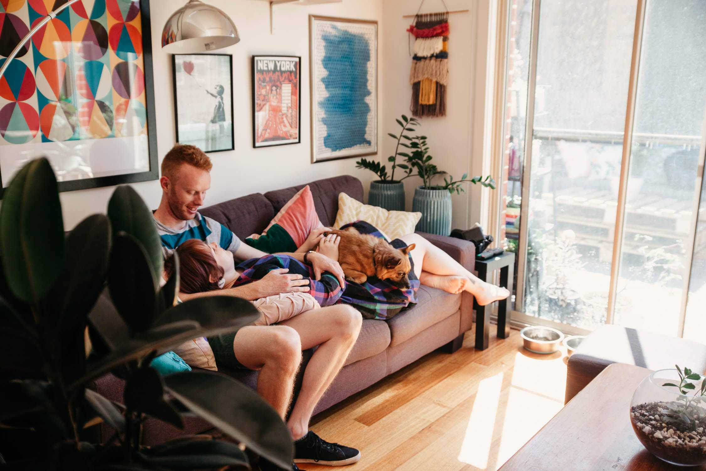 Family, Wedding & Newborn Photographer in Melbourne | Gill Juergens Photography | Engagement - in home photos with Diesel the dog | Gill Juergens Photography