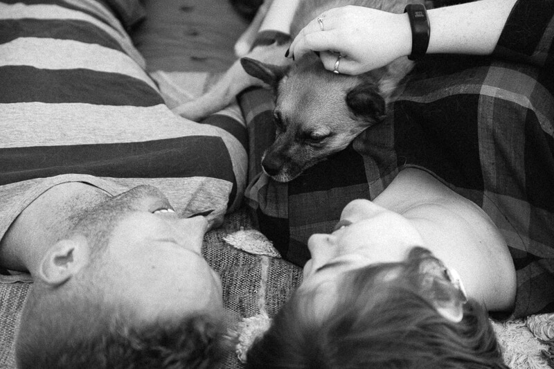 Family, Wedding & Newborn Photographer in Melbourne | Gill Juergens Photography | Engagement photos in Melbourne - in home photos with Diesel the dog | Gill Juergens Photography