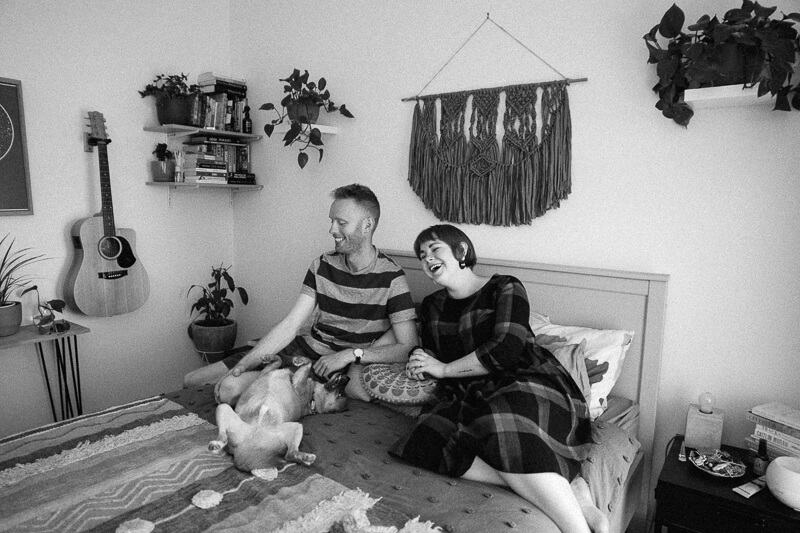 Family, Wedding & Newborn Photographer in Melbourne | Gill Juergens Photography | Engagement photos in Melbourne - in home photos with Diesel the dog | Gill Juergens Photography
