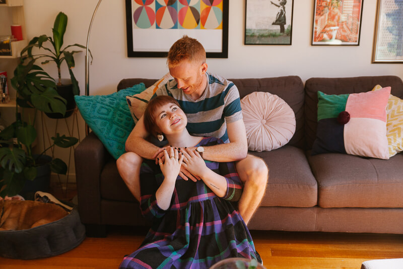 Family, Wedding & Newborn Photographer in Melbourne | Gill Juergens Photography | Engagement photos in Melbourne - in home photos with Diesel the dog | Gill Juergens Photography