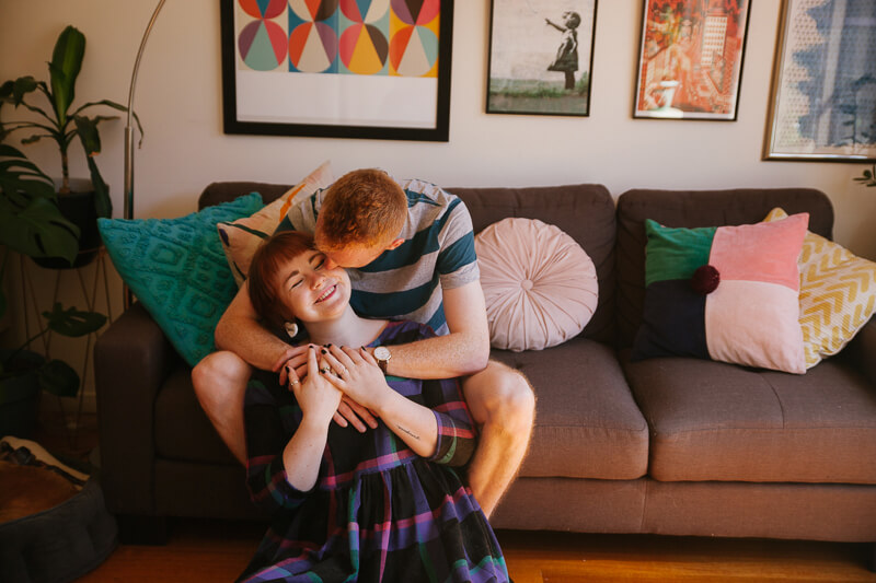 Family, Wedding & Newborn Photographer in Melbourne | Gill Juergens Photography | Engagement photos in Melbourne - in home photos with Diesel the dog | Gill Juergens Photography