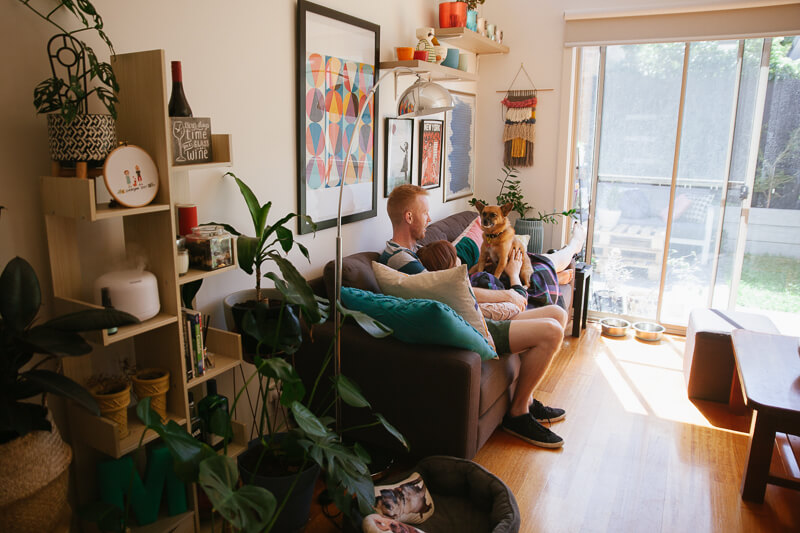 Family, Wedding & Newborn Photographer in Melbourne | Gill Juergens Photography | Engagement photos in Melbourne - in home photos with Diesel the dog | Gill Juergens Photography
