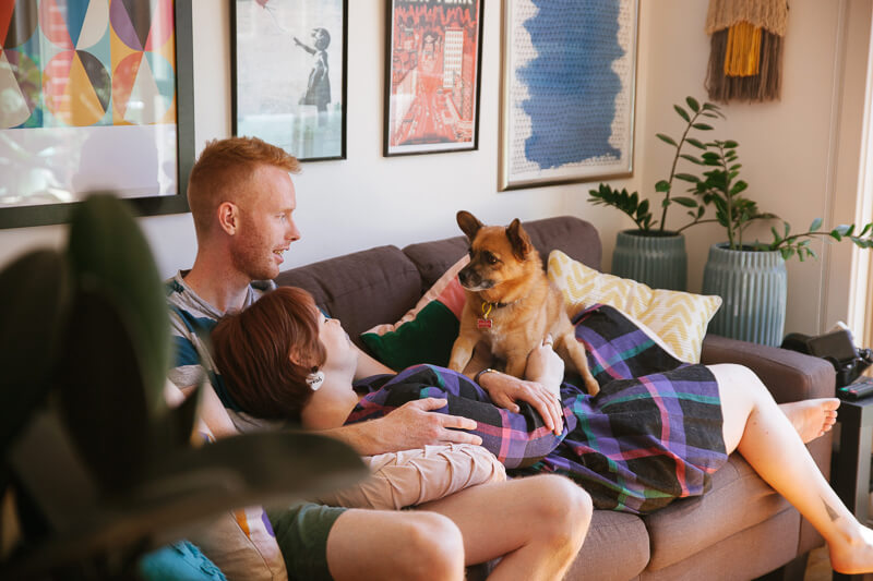 Engagement photos in Melbourne - in home photos with Diesel the dog | Gill Juergens Photography